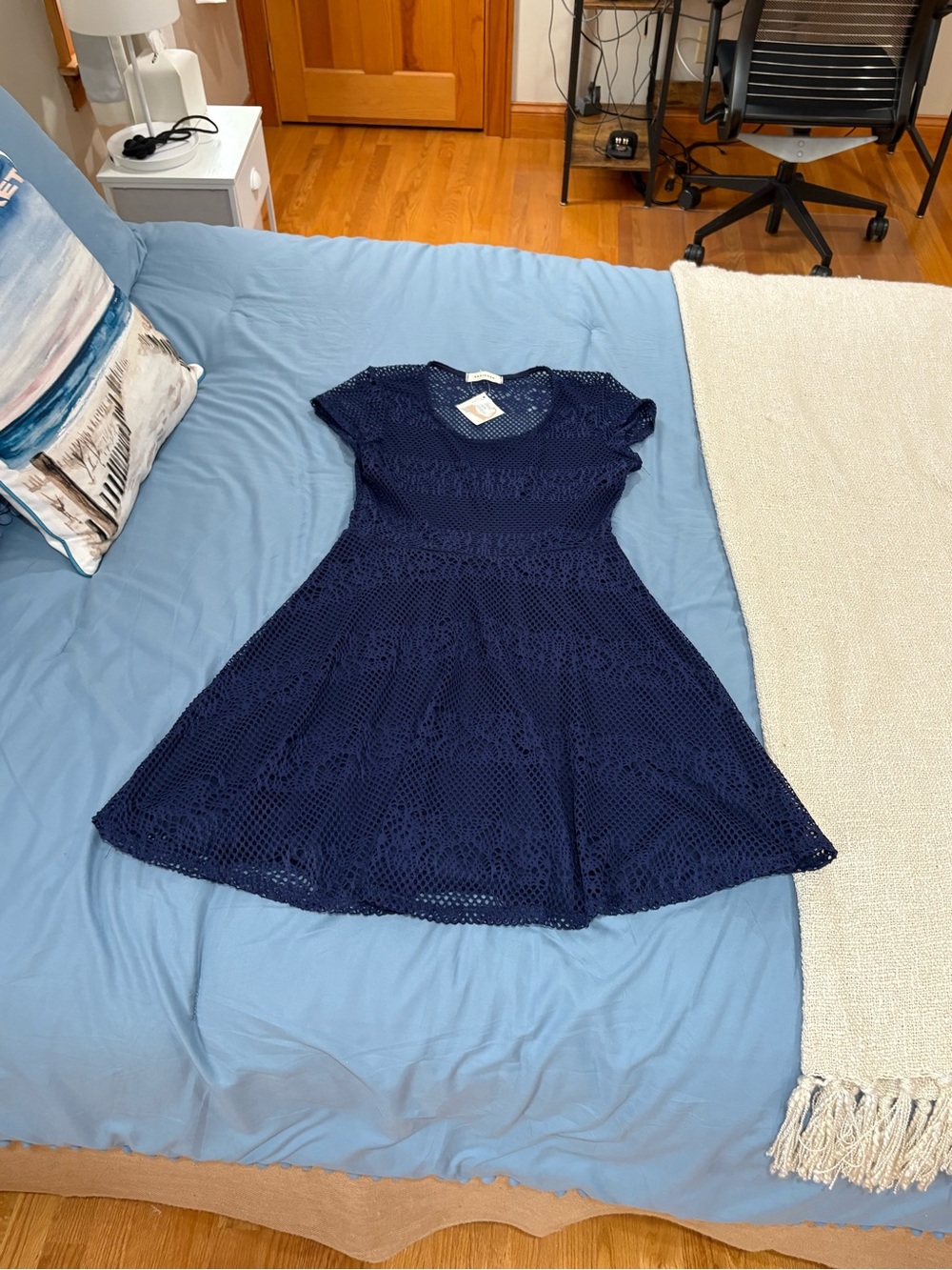 NWT Annianna Navy Crochet Fit-and-Flare Girls Dress